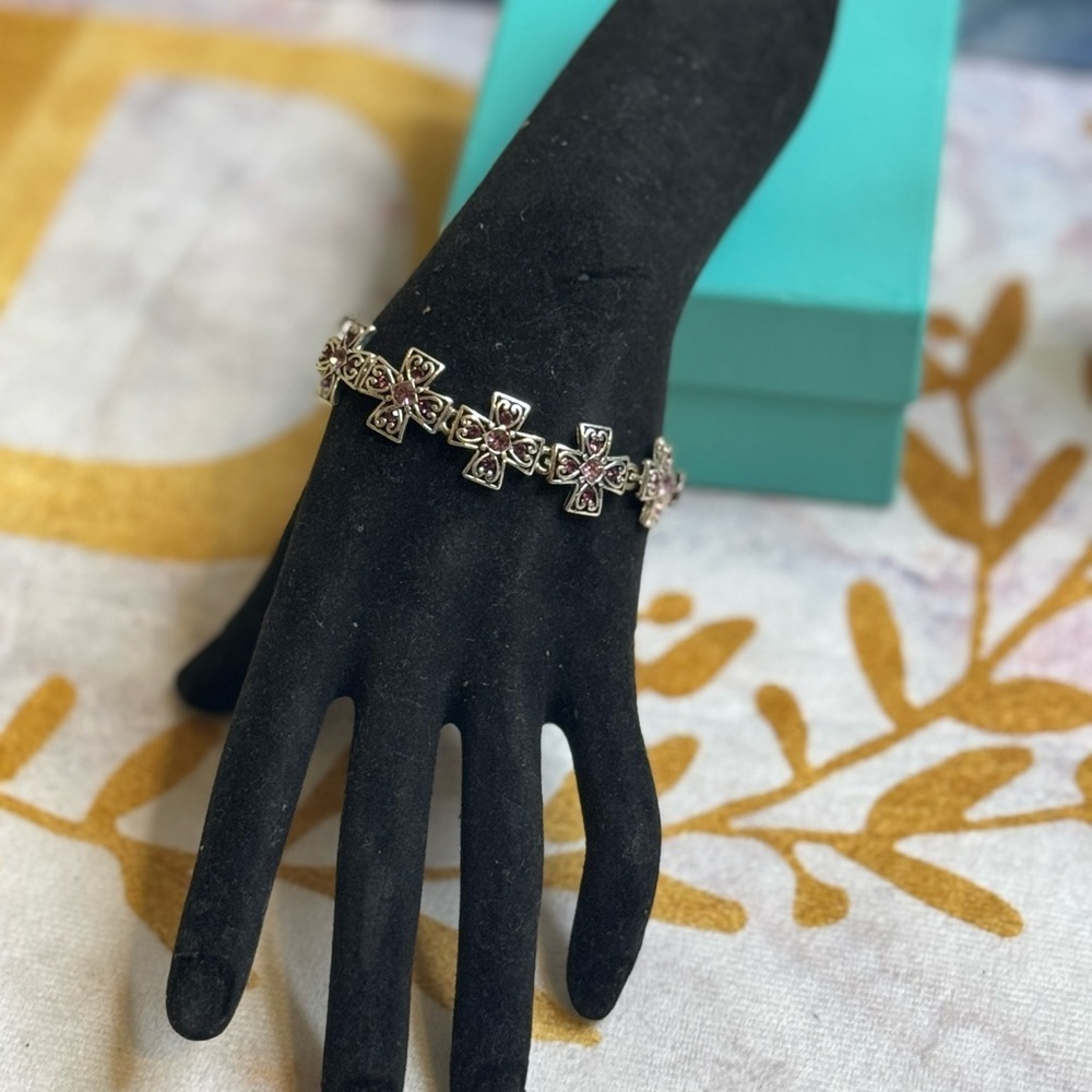 Avon Silver and Pink Rhinestones Cross Bracelet - Picture 3 of 6